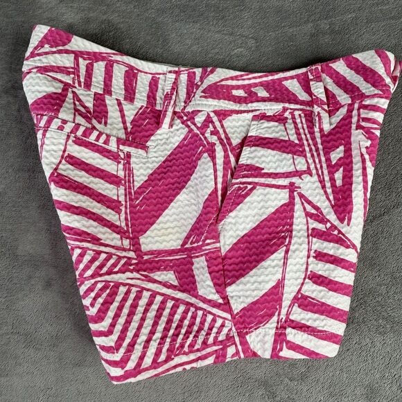 Lilly Pulitzer Shorts Womens 00 Pink White Callahan Tropical Print Seersucker - Picture 11 of 15